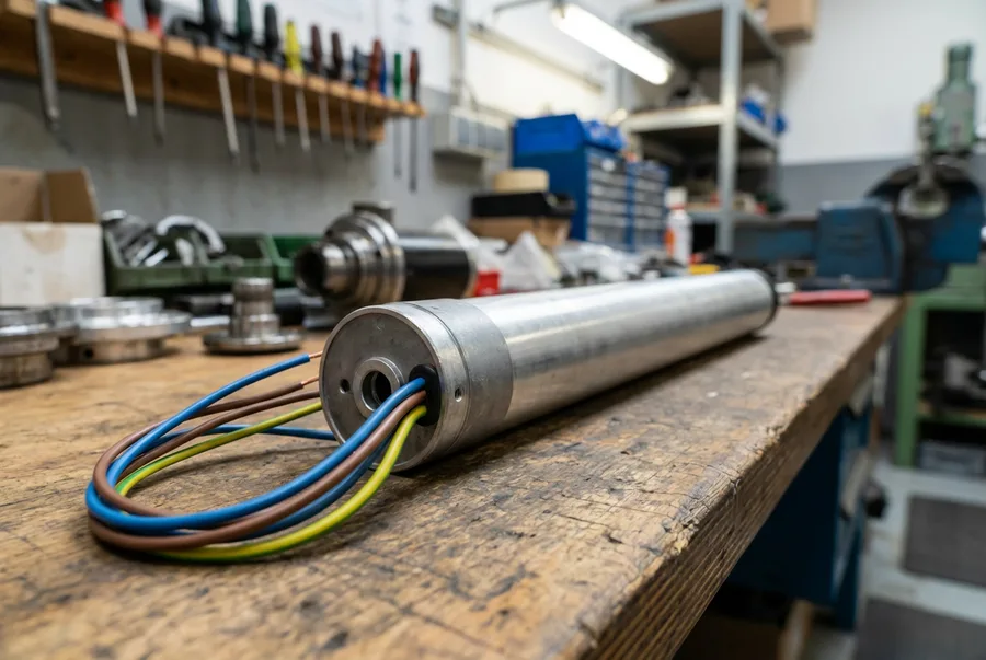 Motor tubular instalado en el eje de una persiana enrollable